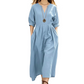 Damen lässiges V-Ausschnitt-Maxikleid mit Taschen