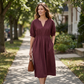 Damen lässiges V-Ausschnitt-Maxikleid mit Taschen