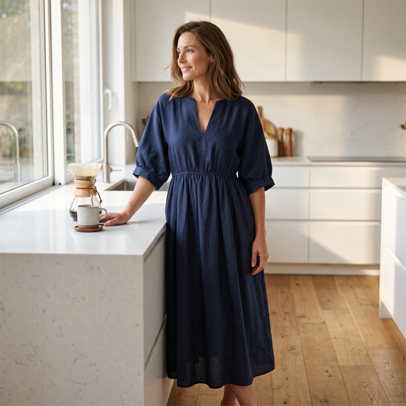Damen lässiges V-Ausschnitt-Maxikleid mit Taschen