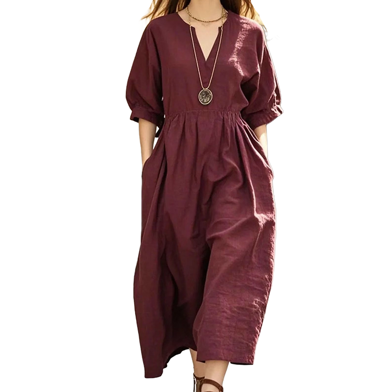 Damen lässiges V-Ausschnitt-Maxikleid mit Taschen