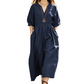 Damen lässiges V-Ausschnitt-Maxikleid mit Taschen
