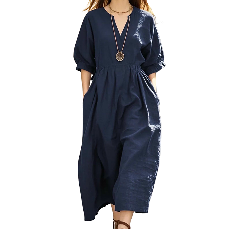 Damen lässiges V-Ausschnitt-Maxikleid mit Taschen