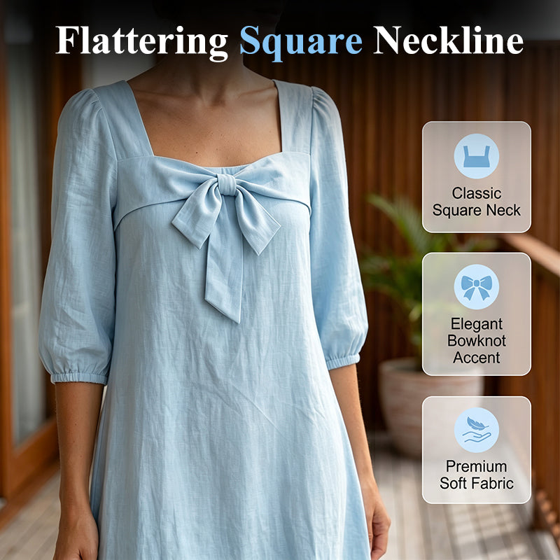 👗🌸 Midikleid für Damen mit Schleife und quadratischem Ausschnitt