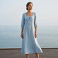 👗🌸 Midikleid für Damen mit Schleife und quadratischem Ausschnitt