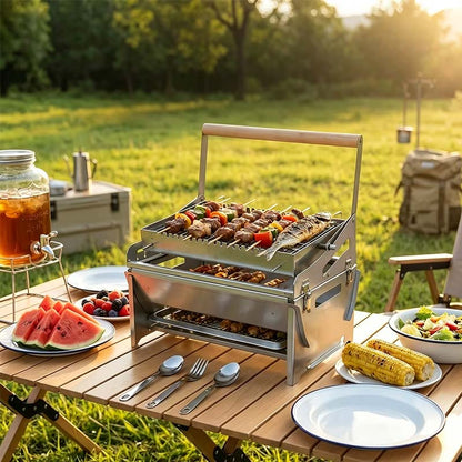 Tragbarer Edelstahl-BBQ-Grill mit Wendefunktion