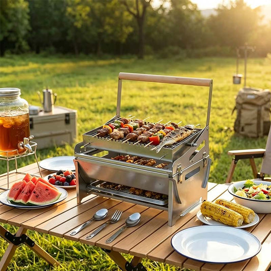 Tragbarer Edelstahl-BBQ-Grill mit Wendefunktion