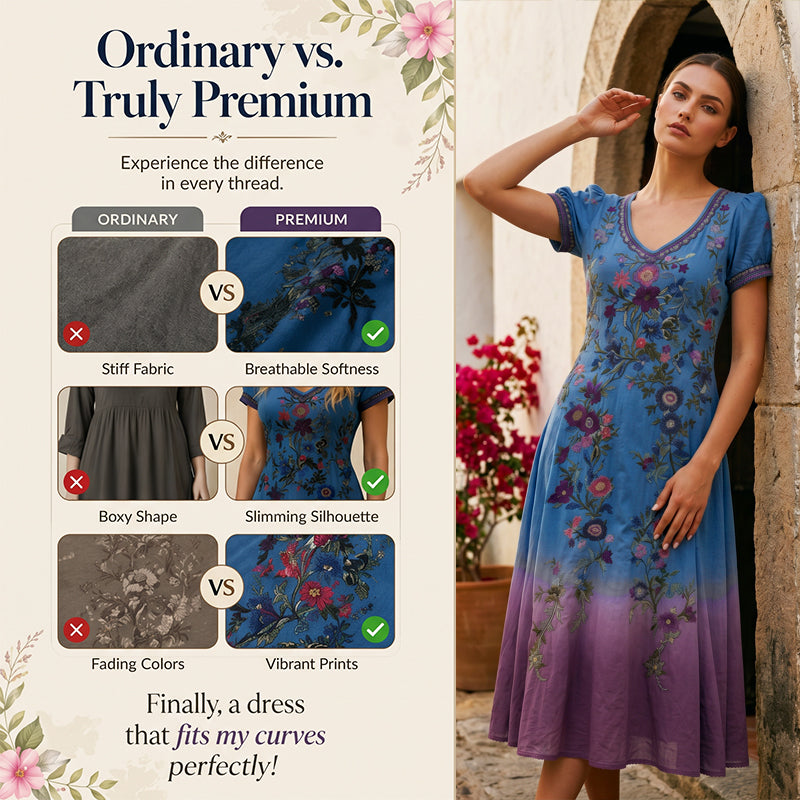 🔥Neuheiten & Sonderangebote – Vintage-Maxikleid für Damen mit V-Ausschnitt und Blumenmuster