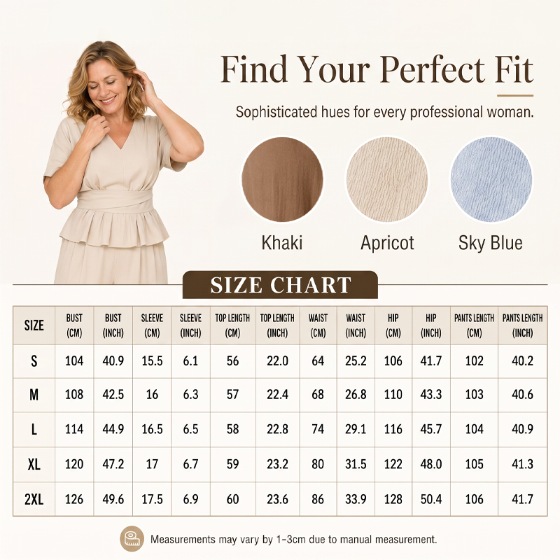 Set aus einem Wickeloberteil für Damen und einer Hose mit weitem Bein