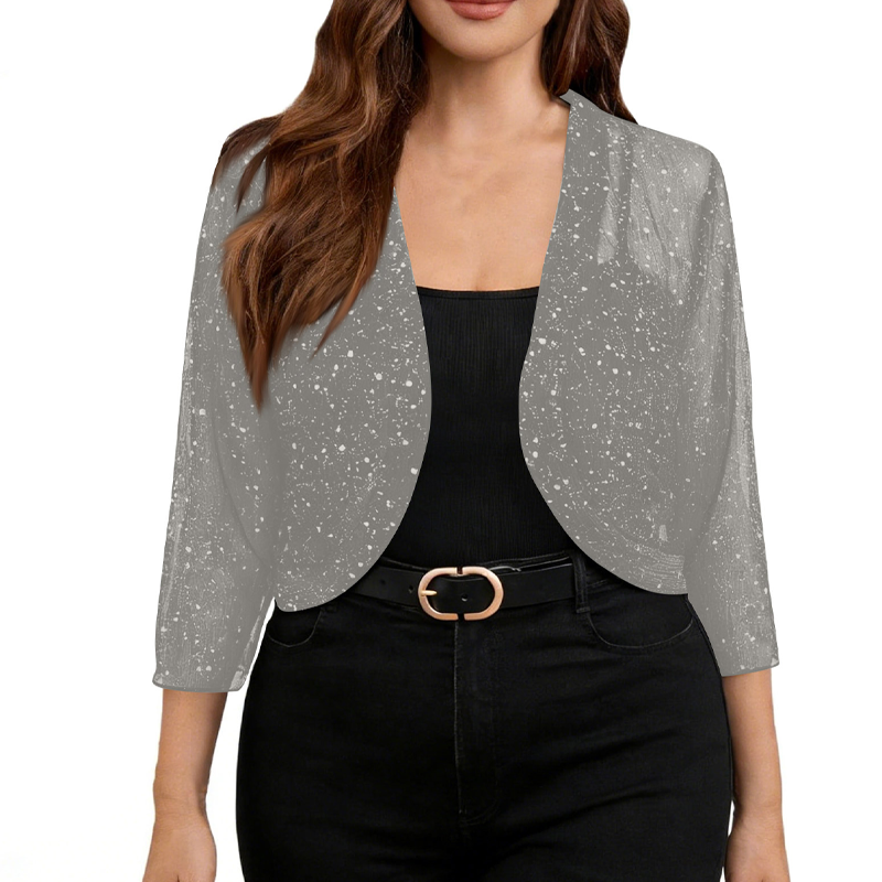 Damen schimmernde Mesh-Cardigan mit offenem Vorderteil