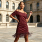 Damen Off-Shoulder-Träger-Fransenkleid