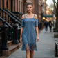 Damen Off-Shoulder-Träger-Fransenkleid