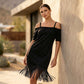 Damen Off-Shoulder-Träger-Fransenkleid