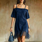 Damen Off-Shoulder-Träger-Fransenkleid