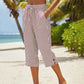 ⏰ Countdown läuft – 50% nur noch 3 Tage! Gestreifte Caprihose aus Baumwoll-Leinen-Mischgewebe für Damen mit Taschen