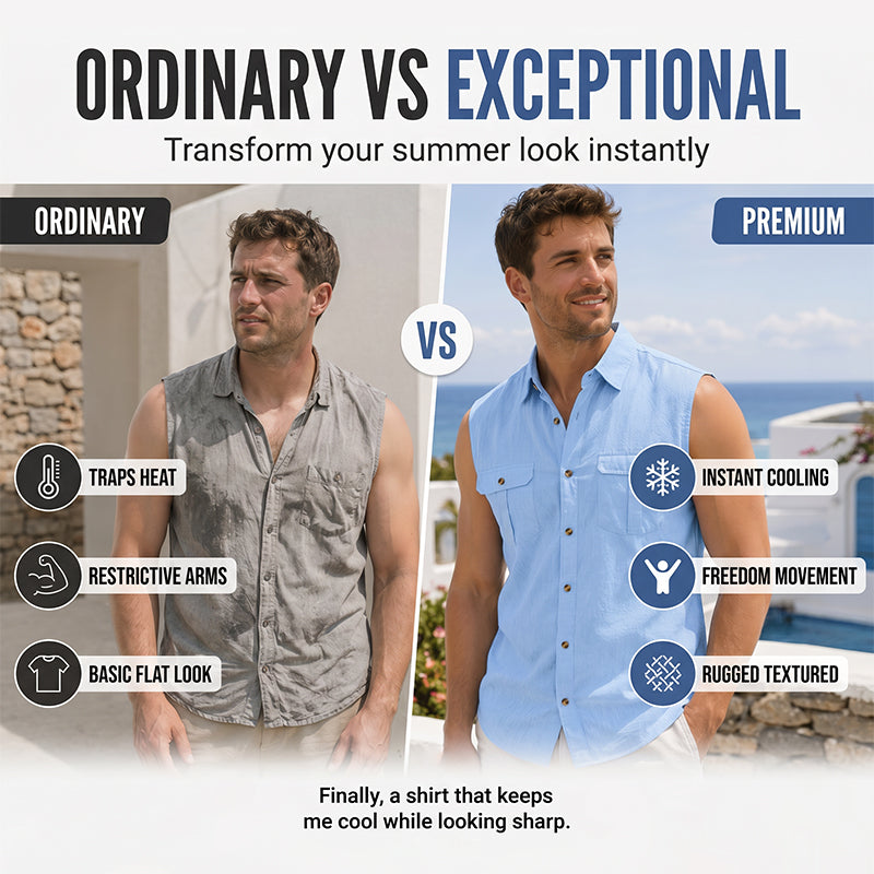 Herren Sommer ärmelloses Button-Down-Hemd