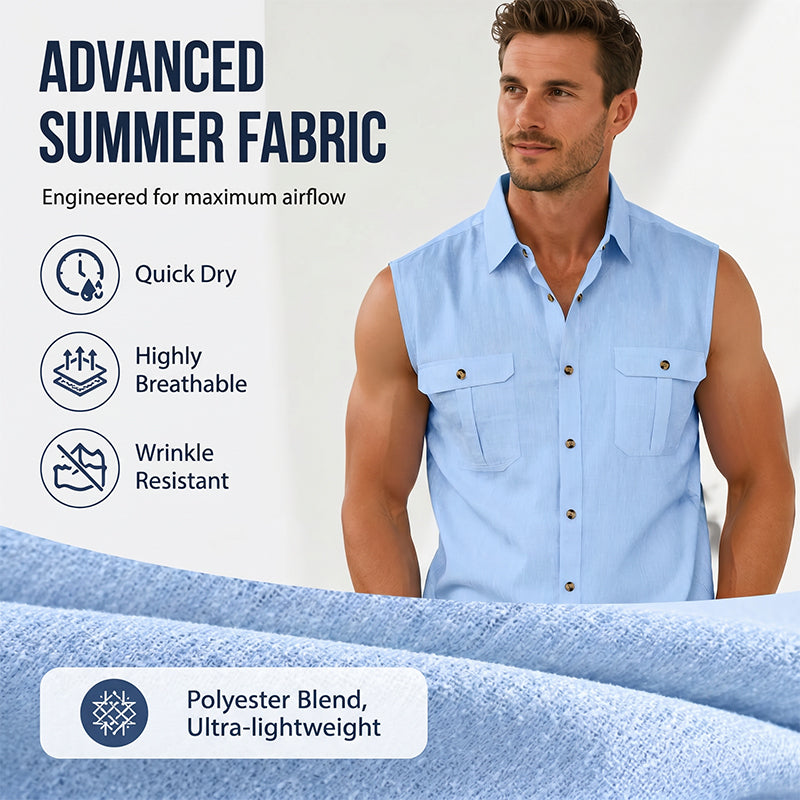 Herren Sommer ärmelloses Button-Down-Hemd