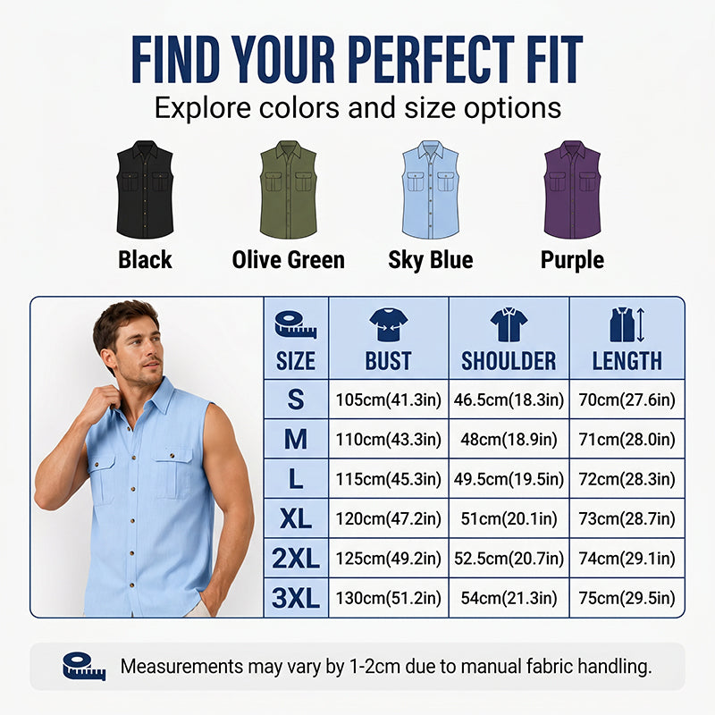Herren Sommer ärmelloses Button-Down-Hemd