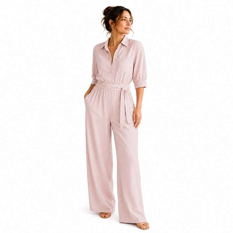 Jumpsuit für Damen mit halben Ärmeln und weitem Bein