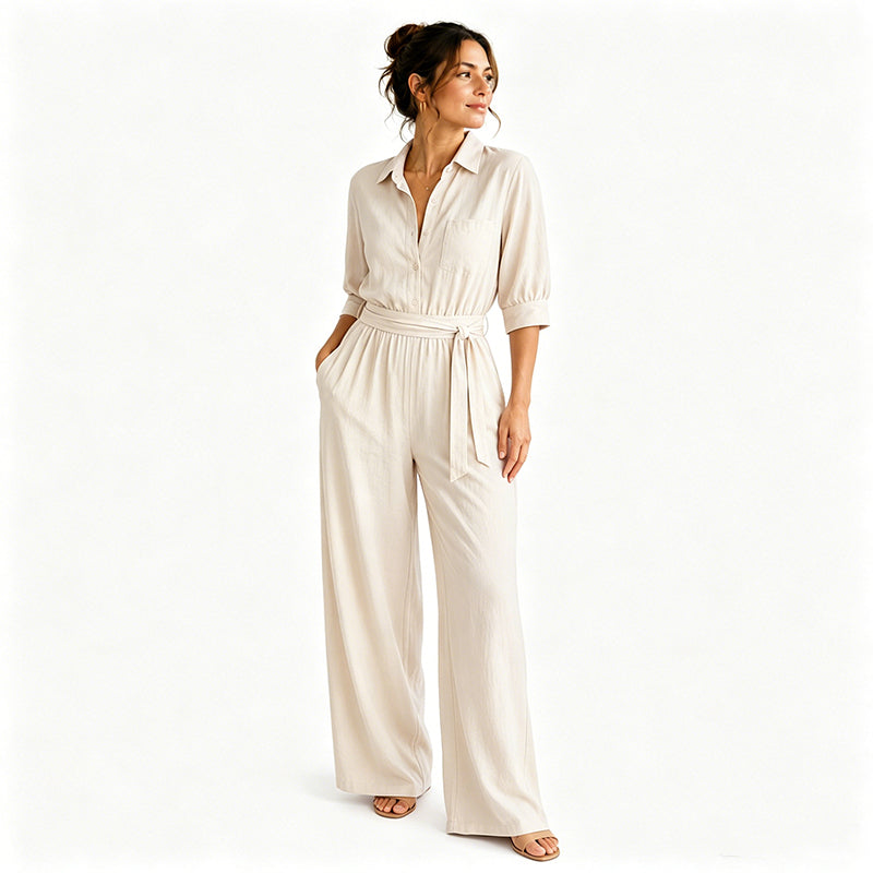 Jumpsuit für Damen mit halben Ärmeln und weitem Bein