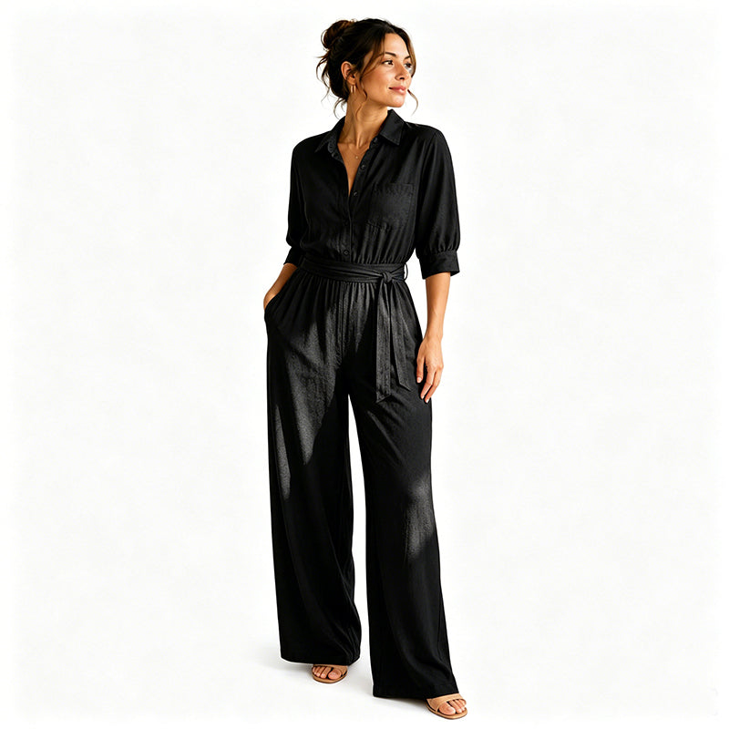 Jumpsuit für Damen mit halben Ärmeln und weitem Bein