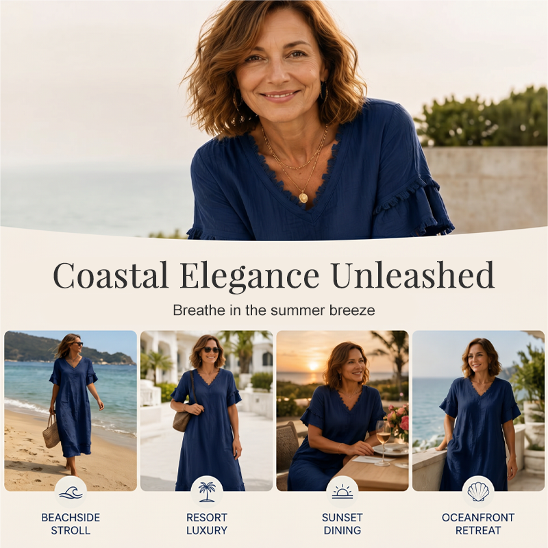 📢📢 Alle tragen es – noch nicht? Jetzt 50%! Locker sitzendes Midi-Kleid für Damen mit V-Ausschnitt und Quasten