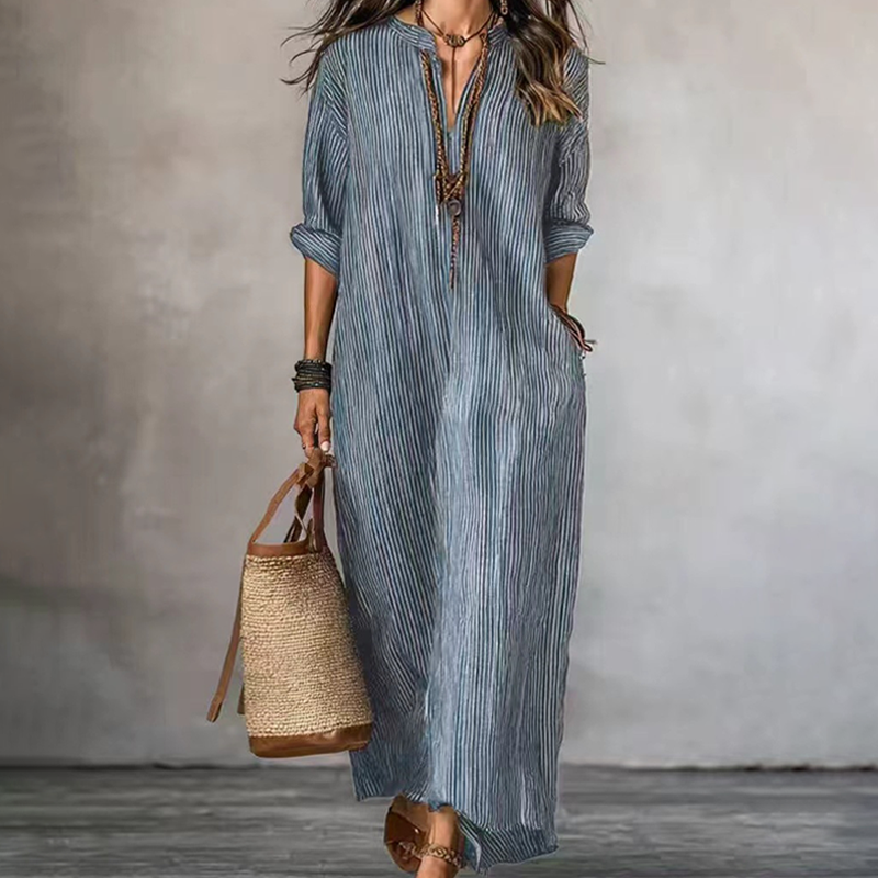 Gestreiftes Maxikleid mit V-Ausschnitt für Damen