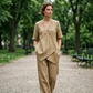 Set aus asymmetrischem Oberteil und Hose mit weitem Bein für Damen