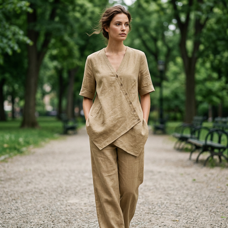 🚨 Eilmeldung: 50% endet heute Nacht! Set aus asymmetrischem Oberteil und Hose mit weitem Bein für Damen