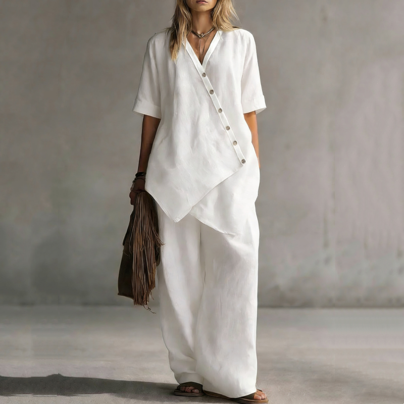 🚨 Eilmeldung: 50% endet heute Nacht! Set aus asymmetrischem Oberteil und Hose mit weitem Bein für Damen