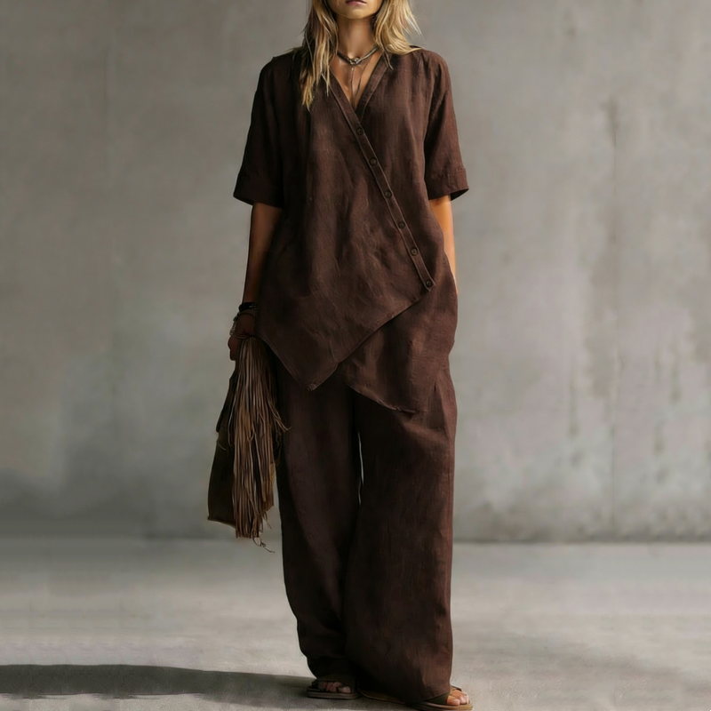 🚨 Eilmeldung: 50% endet heute Nacht! Set aus asymmetrischem Oberteil und Hose mit weitem Bein für Damen
