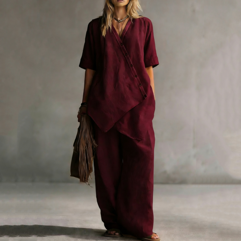 🚨 Eilmeldung: 50% endet heute Nacht! Set aus asymmetrischem Oberteil und Hose mit weitem Bein für Damen