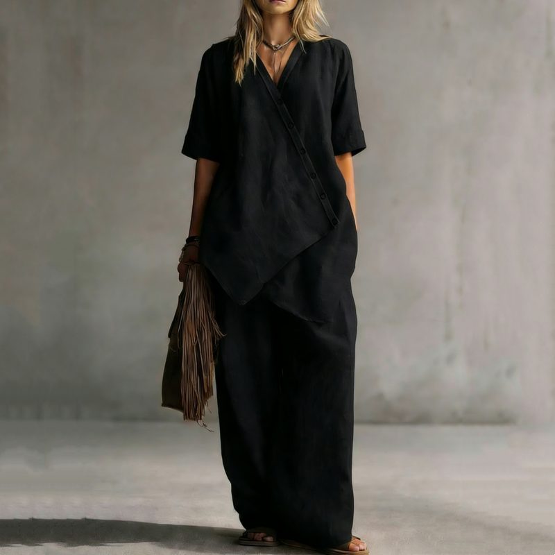 🚨 Eilmeldung: 50% endet heute Nacht! Set aus asymmetrischem Oberteil und Hose mit weitem Bein für Damen
