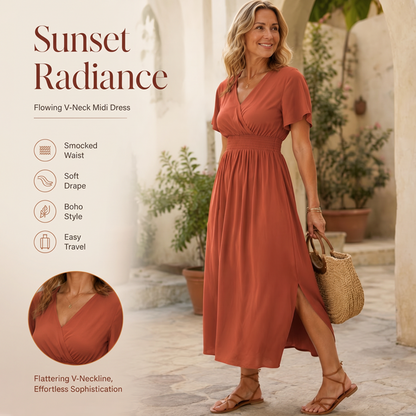 Damen Sommer V-Ausschnitt Seitenschlitz Maxikleid
