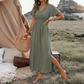 Damen Sommer V-Ausschnitt Seitenschlitz Maxikleid