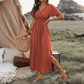 Damen Sommer V-Ausschnitt Seitenschlitz Maxikleid