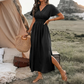 Damen Sommer V-Ausschnitt Seitenschlitz Maxikleid