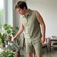 Herren Leinen ärmelloses Hemd & Shorts Set