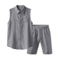 Herren Leinen ärmelloses Hemd & Shorts Set