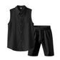 Herren Leinen ärmelloses Hemd & Shorts Set