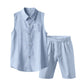 Herren Leinen ärmelloses Hemd & Shorts Set