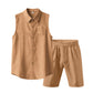 Herren Leinen ärmelloses Hemd & Shorts Set