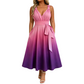Elegantes Damenkleid mit V-Ausschnitt, Farbverlauf und Taschen