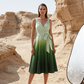Elegantes Damenkleid mit V-Ausschnitt, Farbverlauf und Taschen