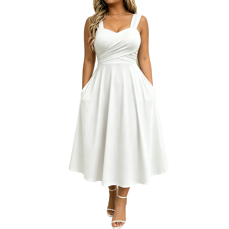 Elegantes Damenkleid mit V-Ausschnitt und Taschen