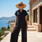 Lässiger, locker sitzender Kurzarm-Jumpsuit mit Knöpfen für Damen