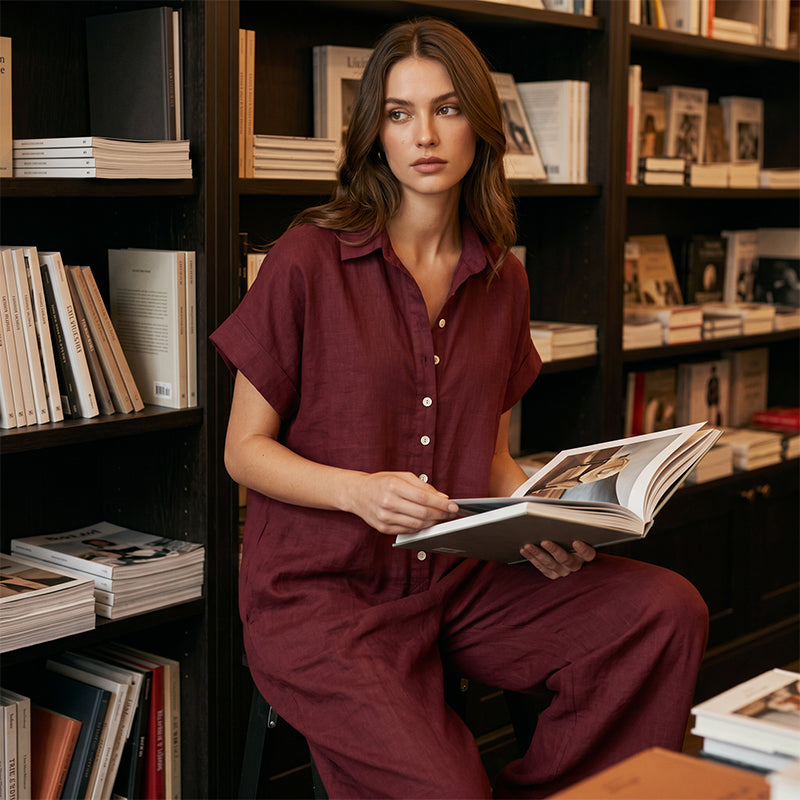 Lässiger, locker sitzender Kurzarm-Jumpsuit mit Knöpfen für Damen
