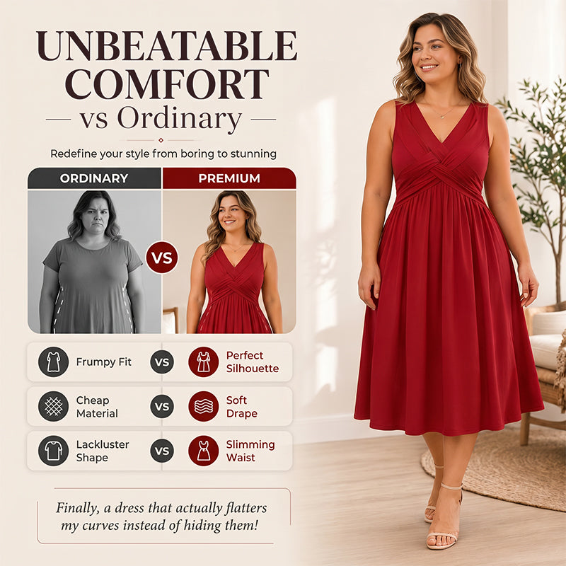 Ärmelloses Kleid mit V-Ausschnitt und gedrehtem Muster für Damen