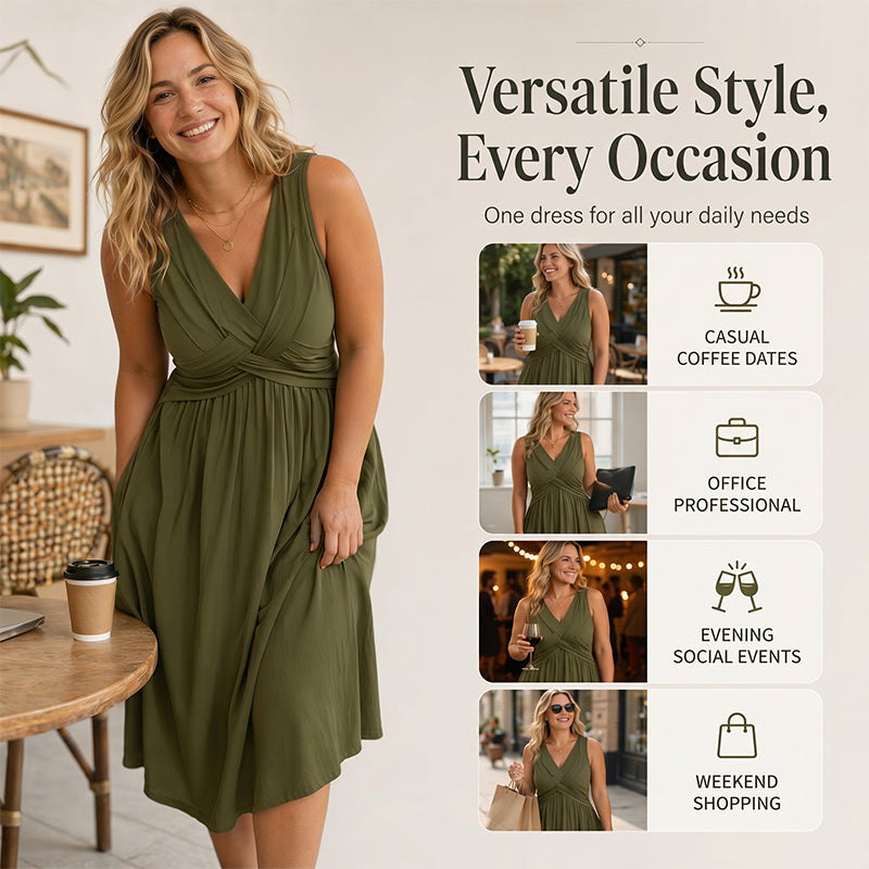 Ärmelloses Kleid mit V-Ausschnitt und gedrehtem Muster für Damen