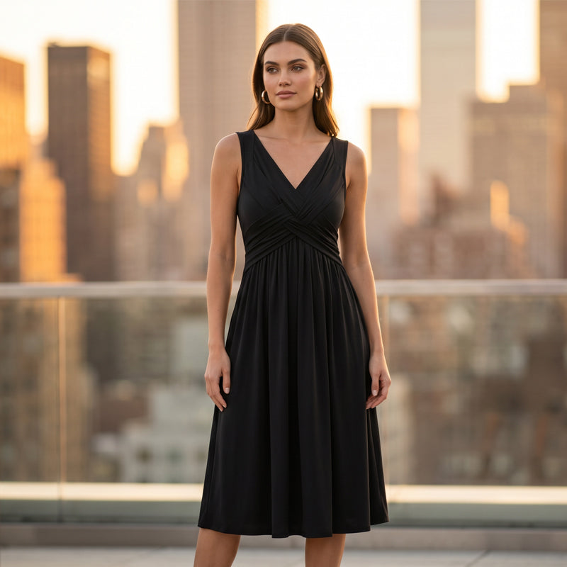 Ärmelloses Kleid mit V-Ausschnitt und gedrehtem Muster für Damen
