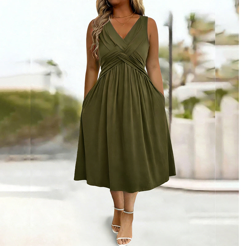 Ärmelloses Kleid mit V-Ausschnitt und gedrehtem Muster für Damen